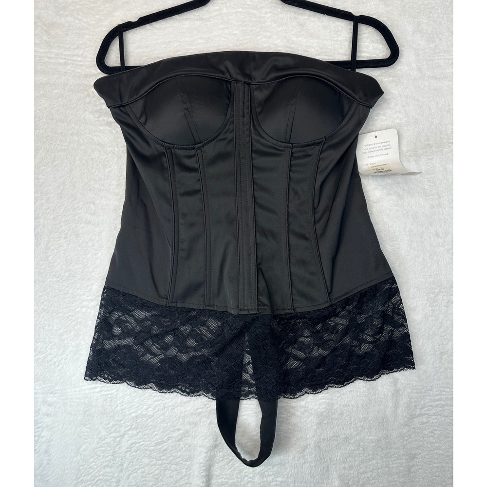 Shirley of Hollywood Lace Skirted Corset Womens XL Black Strapless Bustier